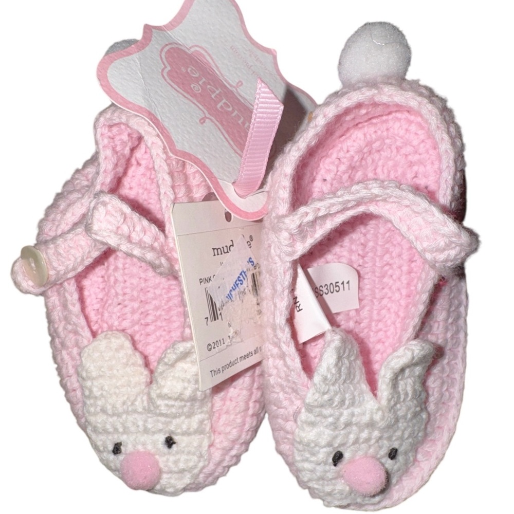 Mud pie Pink Crochet Bunny Baby Shoes  nwt